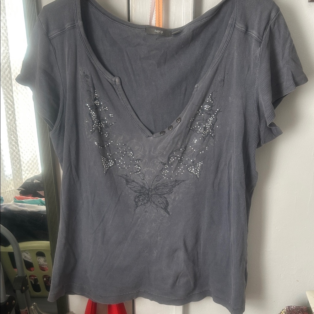 Apt. 9 Gray Embellished Short Sleeve Tee